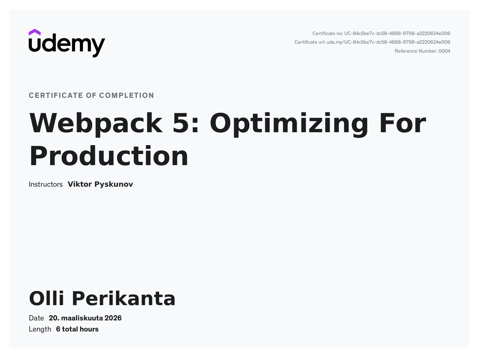 Webpack 5 - Optimizing For Production Certificate