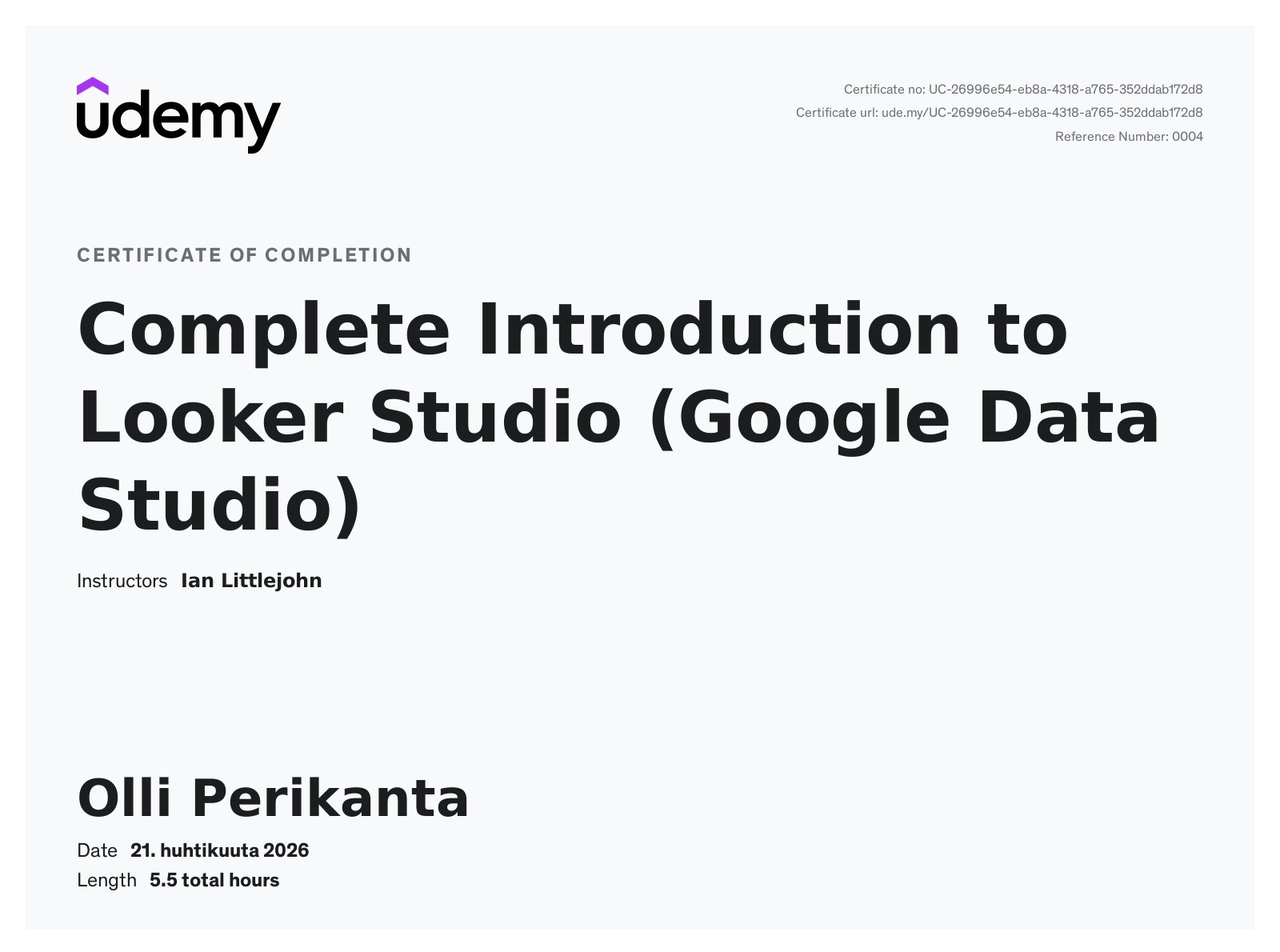 Complete Introduction to Looker Studio (Google Data Studio) Certificate